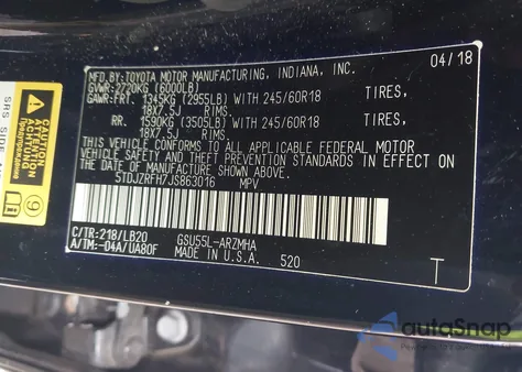 2018 Toyota Highlander Xle from USA, damaged, VIN 5TDJZRFH7JS863016